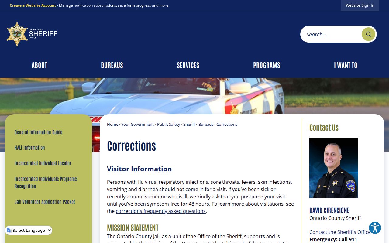 Ontario County arrest records and official county jail information
