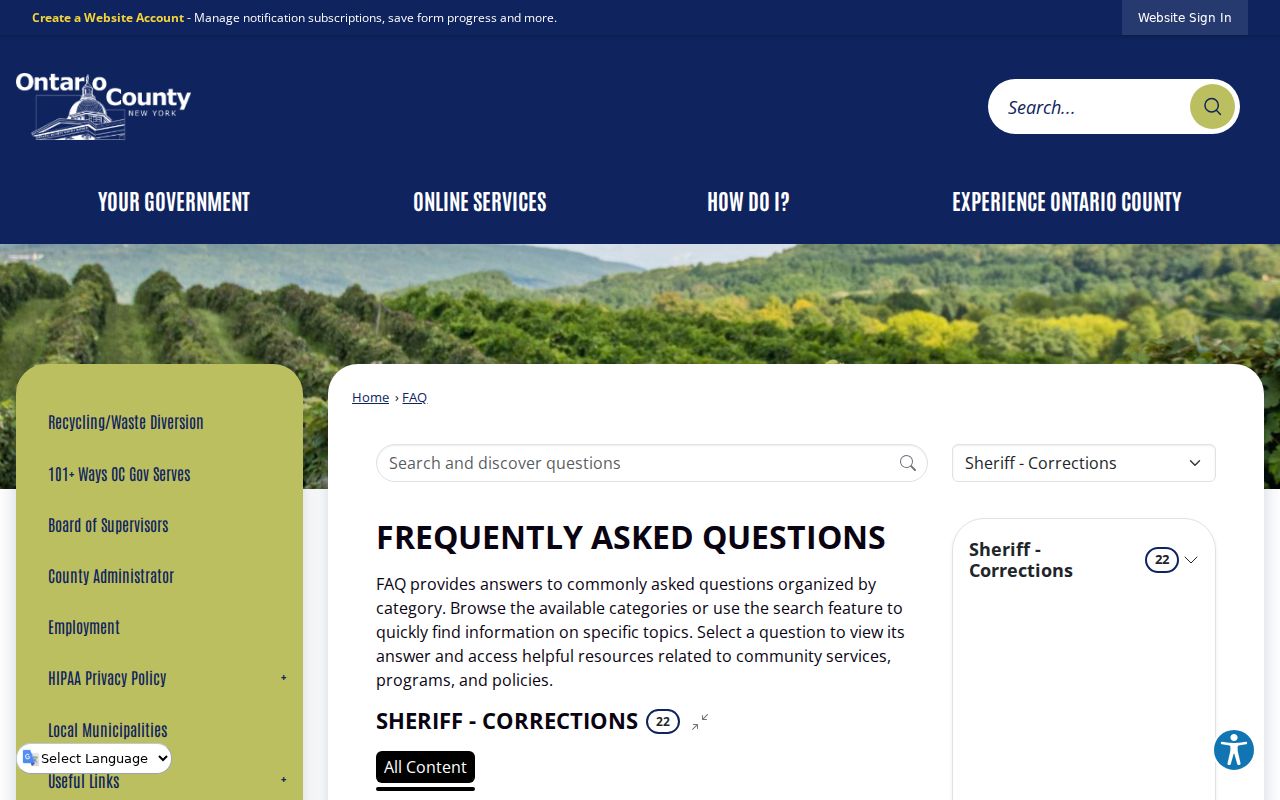 Ontario County arrest booking access through jail phone app and lobby channels