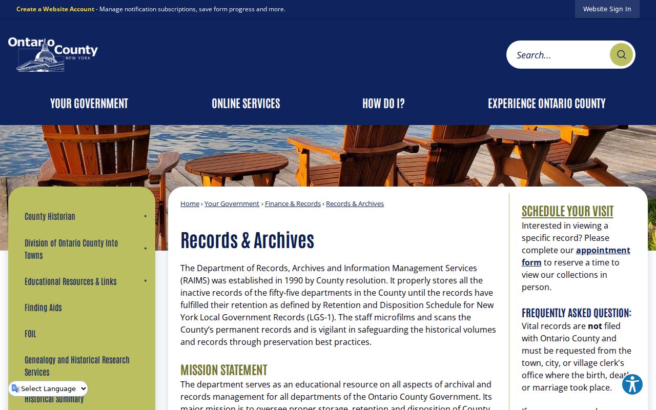 Historic Ontario County criminal records and archives access page