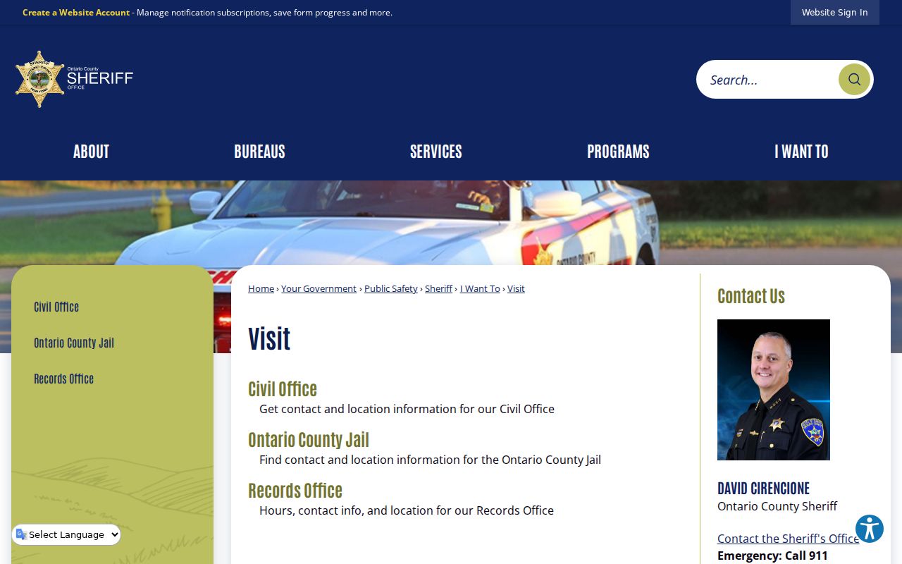 Ontario County criminal records route to the Sheriff office