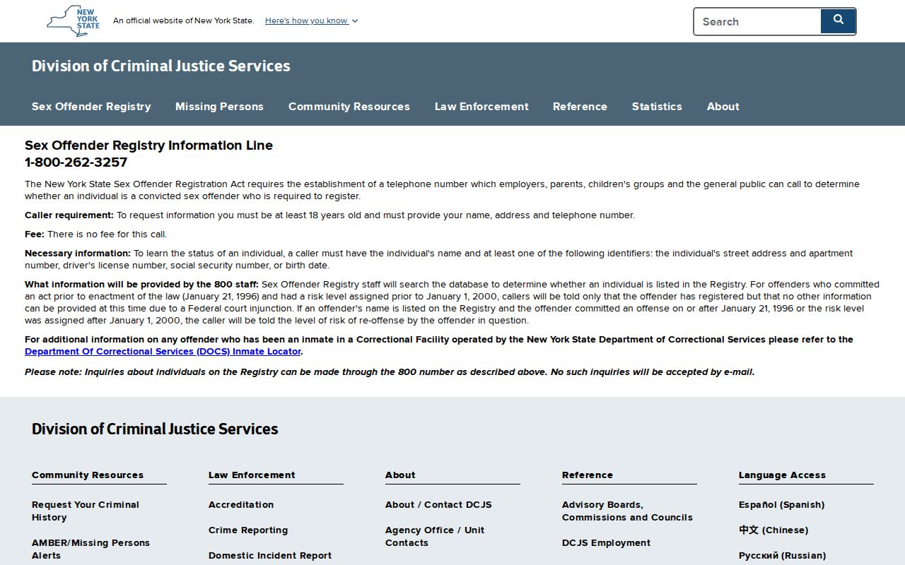 Ontario County sex offender search Level 1 telephone instructions